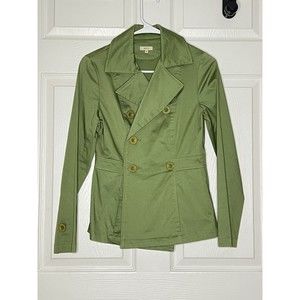 SASHIMI Women's Green Jacket Size Small Pockets Buttons Lightweight Cotton Blend